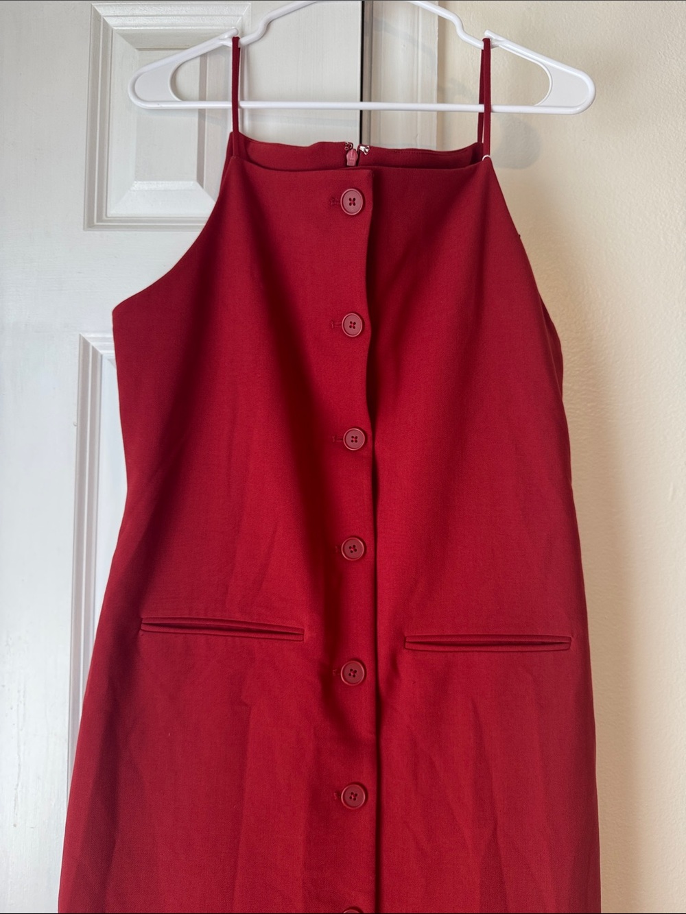 Staud Women's Large Red Una Tailored Button Midi Dress - Picture 6 of 10